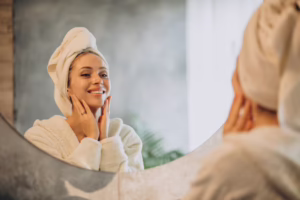 woman applying cream