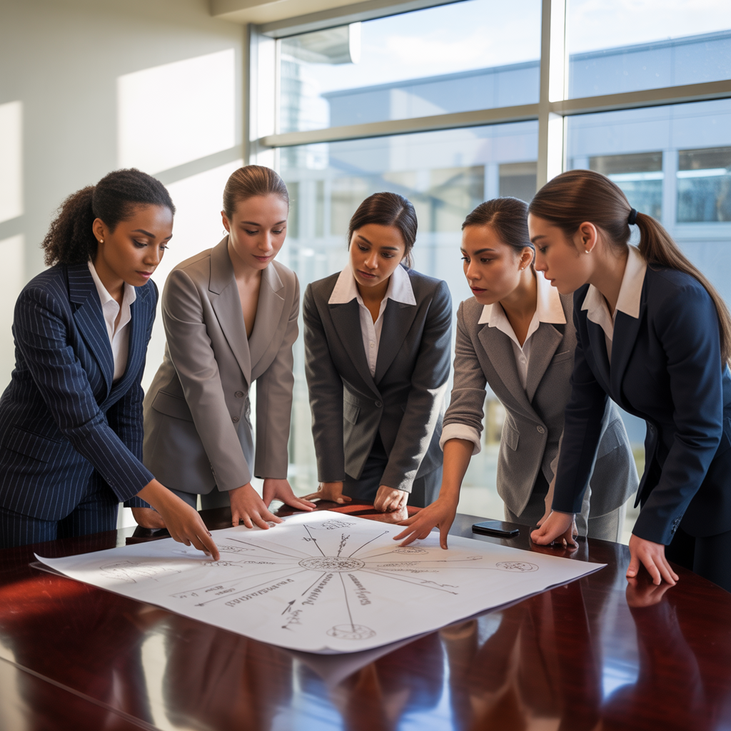 a team of business women formulating an action plan