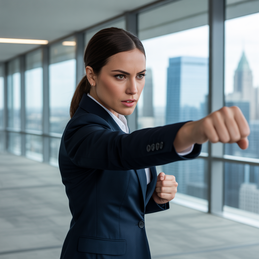 Business women throwing a punch
